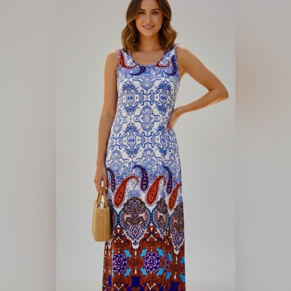 NWT Cruise by Creation Vibrant summer Paisley Maxi Dress